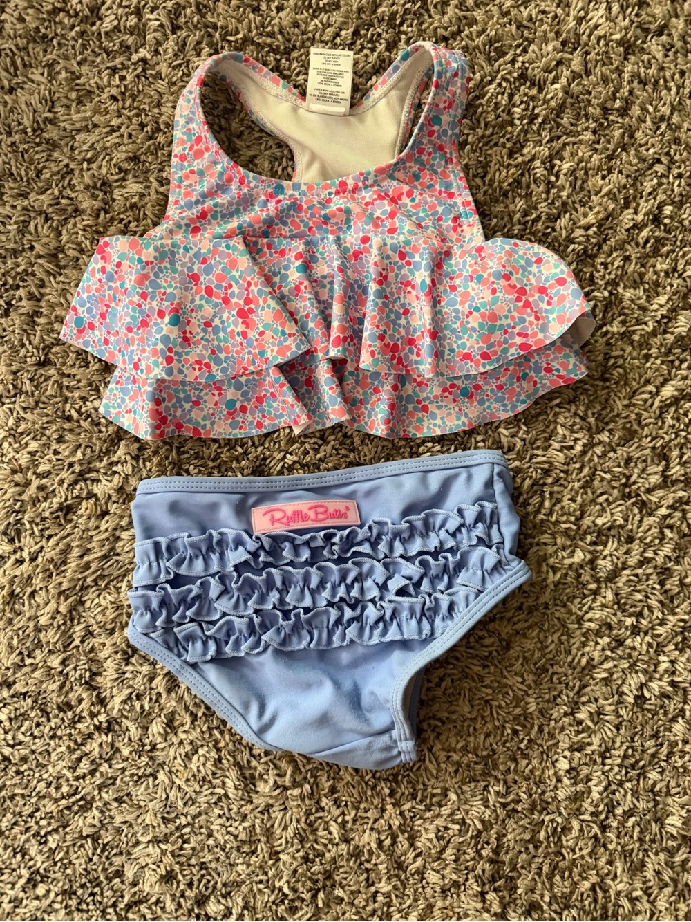 Ruffle Butts Pink Blue Floral Ruffle Two-Piece Swim Set